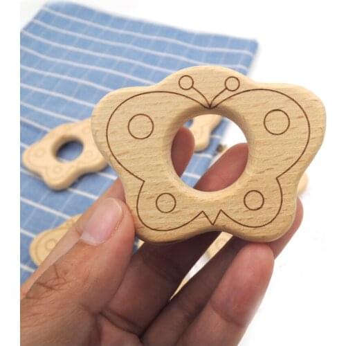 20PCS butterfly germany beech teether wood pendant for baby mother accessory organic natural SGS SAFE EA323
