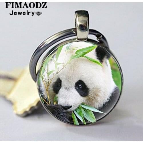 FIMAODZ Cute Cartoon Keychain Animal Panda Baby Glass Dome Key Chain Car Bag Key Rings Pendant Gift