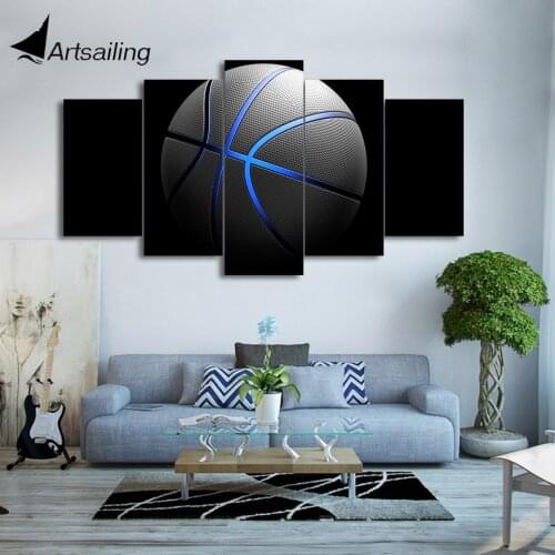 HD Printed 5 Piece Canvas Art Basketball Painting Blue light Wall Pictures Gym Poster Modular Painting Free Shipping CU-1952C