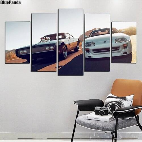 Racing Cars 5 Pieces Poster Oil Canvas Pictures Paintings Decoration For Living Room Home Decor