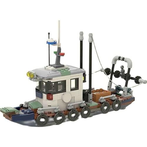 City Fishing Boat Building Blocks Treasure Gem Chest Pirate Ship Bricks Figure Bulk Model Fishing Vessel Educational Kids Toy