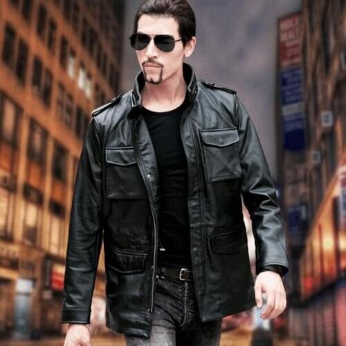 Free shipping.Brand classic M65 Man cowhide Jacket,mens genuine Leather coat.winter leather clothes.sales plus size,quality