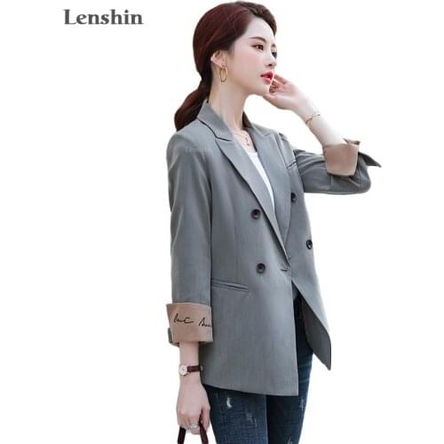 Lenshin Soft and Comfortable High-quality embroidery Jacket with Pocket Office Lady Casual Style Blazer Women Elegant Wear Coat