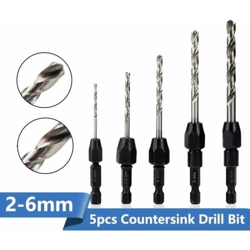 5pcs Quick Chuck Countersink Drill Bit Set HSS 6542 Hex Shank Gun Drill Bit Wood Hole Cutter Twist Drill Bit Set 2/3/3/4/5/6mm