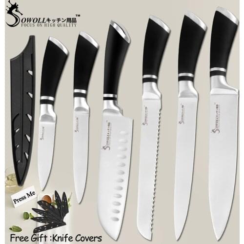 SOWOLL High Quality 6 Pcs Stainless Steel Knife Kitchen Knife Set Tools Paring Utility Santoku Slicing Bread Chef Cooking Knife