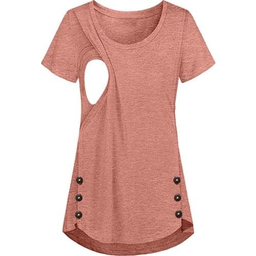 Solid Color Tees For Pregnant Women Button Breastfeeding Pregnant Women Shirt Maternity Clothing Для Беременных Женщин
