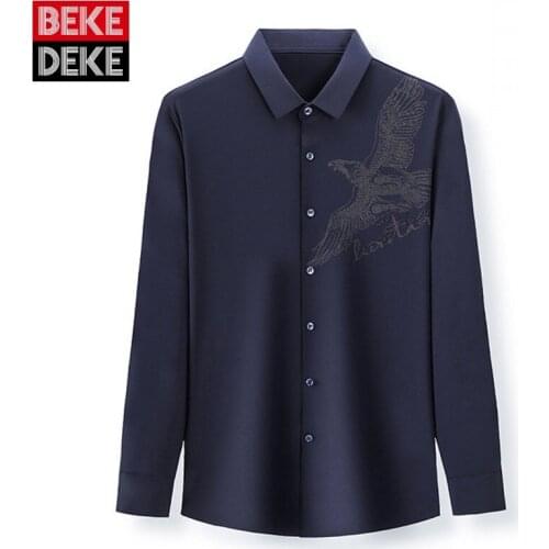 2021 New Shirt Mens Spring Autumn Casual Turn-Down Collar Male Fashion Print Long Sleeve Loose Vintage Straight Blouse