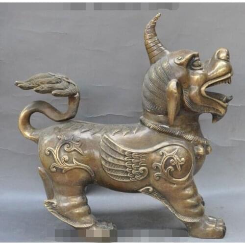 S01769 13" chinese bronze fengshui pixiu Brave troops Unicorn beast Evil spirits statue