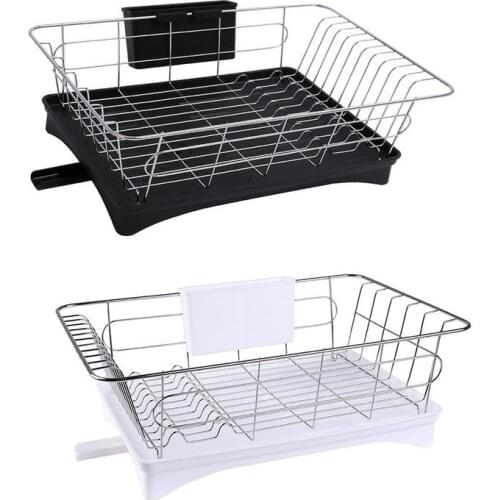 Stainless Steel Dish Drainer Drying Rack With 3-Piece Set Removable Rust Proof Utensil Holde For Kitchen Counter Storage Rack