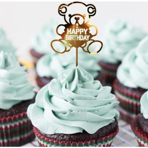 Party Acrylic Hot Stamping Flash Happy Birthday Cake Insert Dessert Decoration Topper Card Cake Topper Cake Decorating Tools