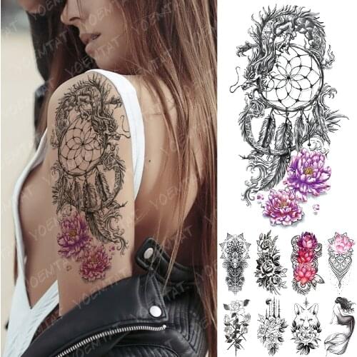 Waterproof Temporary Tattoo Sticker Dragon Dreamcatcher Lotus Flash Tattoos Flower Fox Mermaid Body Art Arm Fake Tatoo Women Men