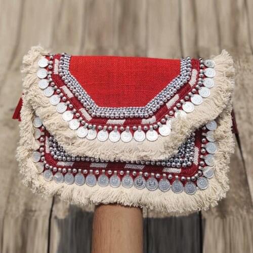 DOYUTIG Indian Design Womens Canvas Handmade Hobo Bags Ethnic Embroidery Tassels Bags Colorful Bohemia Crossbody Bags F773