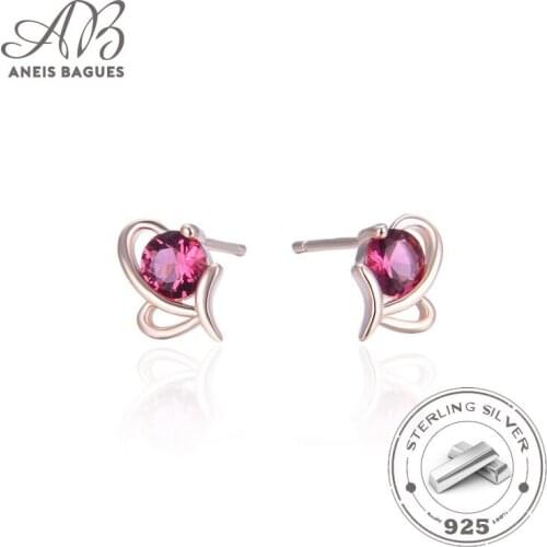 Aneis Bagues 925 Sterling Silver Classic Clear Cubic Zircon Rose Gold With Ruby Stud Earrings For Women Sterling Silver Jewelry
