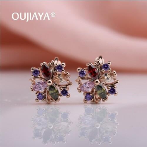 OUJIAYA New Arrivals Women Luxury 585 Rose Gold Drop earrings Wedding Jewelry Bridal Party Natural Zircon Dangle Earrings A104