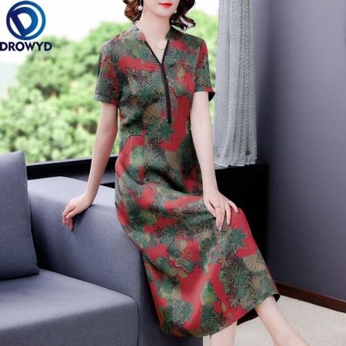 Summer Vintage Green Mulberry Silk Satin Embroidery Maxi Dress 2021 Casual Solid V-neck Midi Dress Elegant Women Party Vestidos