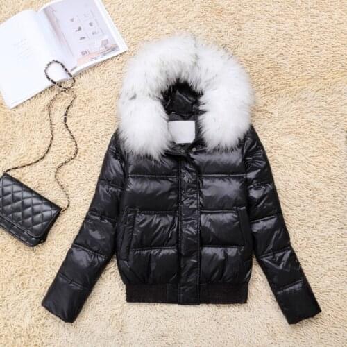 Coat Warm White Duck Down Jacket Women Hooded Raccoon Fur Collar Coats Lady Slim Jackets Jaqueta Feminina Inverno WXF133 s s
