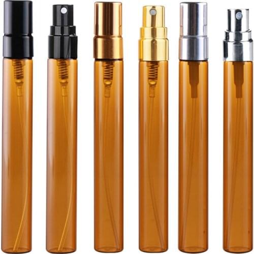 10ml Amber Glass Perfume Spray Bottle With Atomizer Half Cover Aluminum Empty Cosmetic Container Travel Bottles Wholesale