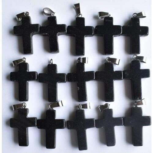 2020 fashion Hot Sell natural Black Onyx Stone Cross charms pendants for jewelry making 50pcs/lot Wholesale free shipping