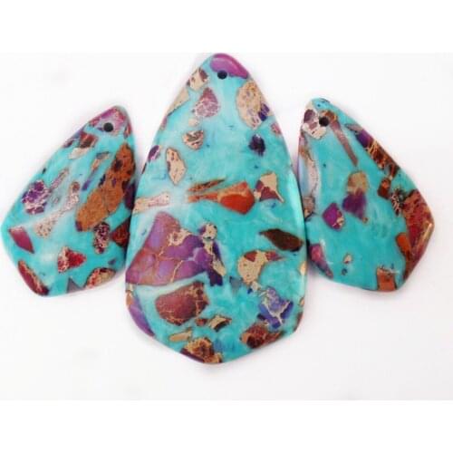 3Pcs/set 50x28x7mm/33x20x6mm Wholesale Blue&Purple Sea Sediment Jasper & Pyrite Shield Pendant Bead DIY Jewelry Accessories S926