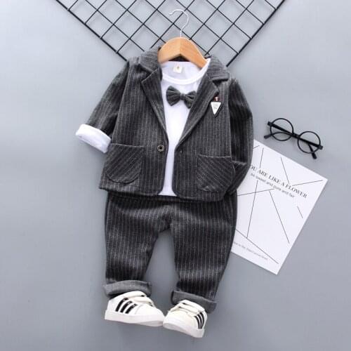 BOY WEDDING Children Kids Tie Blazer Formal Cotton Gentleman Casual Boys Jackets T-Shirt Pants 3pcs/sets Infant Suit Clothes