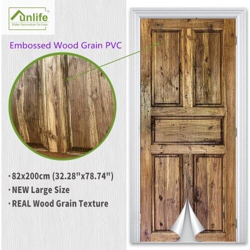 3D Embossed Wood Grain PVC Old Wooden Door Sticker Home Decor Adhesive Waterproof Wallpaper Tear-proof Wall Poster Mural Decals