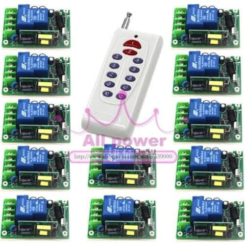 RF Wireless Remote Control Switch Transmitter&12Receiver 85V-280V 1CH for Light/LED/Lamp Applicance Toggle Momentary Latched