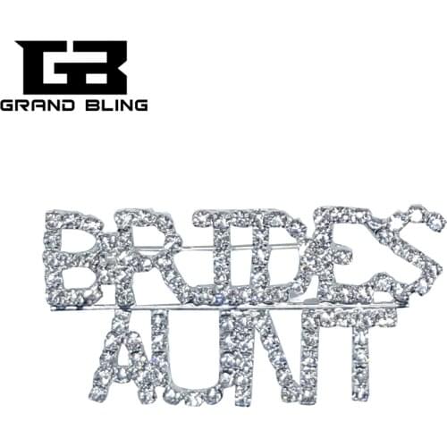 BlingBling Crystal Wedding Theme Accessory "BRIDES AUNT" Word Brooch Pin for Brides Relative