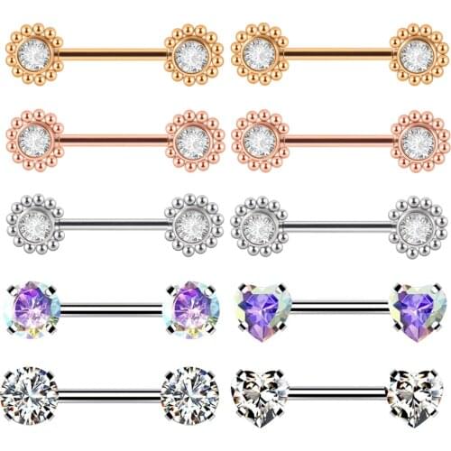 CZ Gem Nipple Barbell Ring Threadless Crystal Sunflower Nipple Piercing Press Fit Nipple Shield Threadless Piercing Jewelry