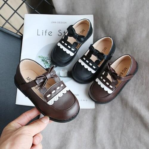 Children baby girls leather shoes spring/autumn kids bow princess shoes round head student flat shoes casual sneakers footwear