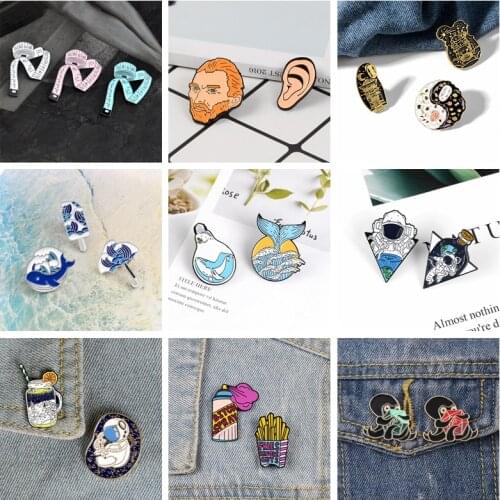 2~4pcs/set Cartoon Mixed theme Enamel Pin Whale Space Badge Ocean Wave Custom Brooch Lapel Pin Badges For Backpack Jewelry Gift