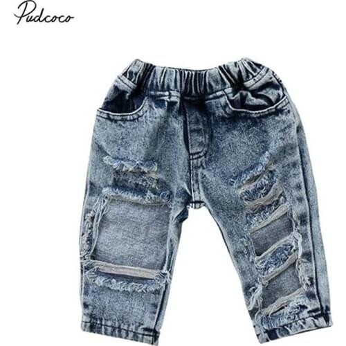 2019 Brand Newborn Infant Toddler Kids Baby Girls Fashion Bog Hole Pockets Denim Pants Outfits Clothing Long Trousers 6M-5Y