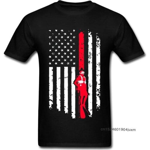 America Flag T-shirt Men Funny Scuba Diver Flag Shirt I GO DOWN Scuba Tops & Tees For Adult Retro Striped Tshirt Father T Shirts