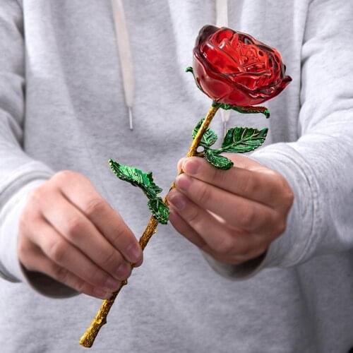 Crystal Red Rose Flower Figurines Craft Birthday Valentines Day Favors X'mas Gifts Wedding Home Table Decoration Ornament Style