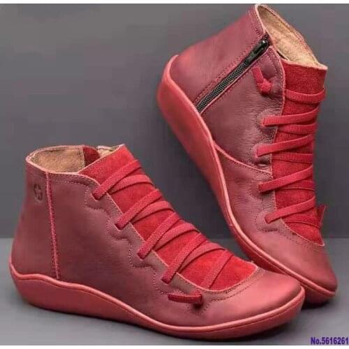 PU Leather Ankle Boots Women Cross Strappy Womens Vintage Women Punk Boots Flat Ladies Shoes Woman Botas Mujer Plus Size35-43