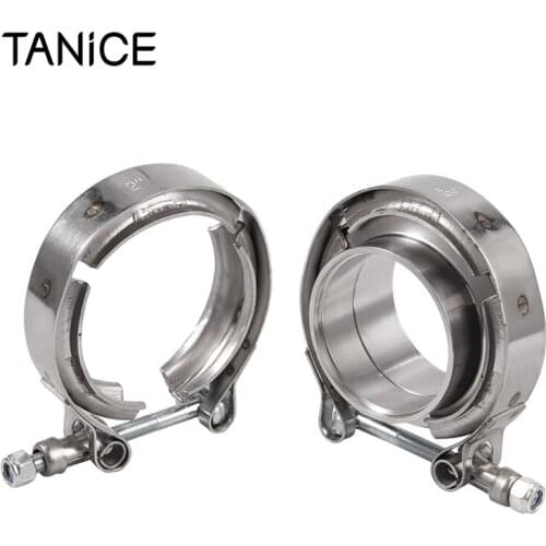 TANiCE 2Pcs 2" 51mm Stainless V-Band Flange & Clamp Kit For Turbo Exhaust Downpipes T-304 Stainless Steel Metal Tool Accessories