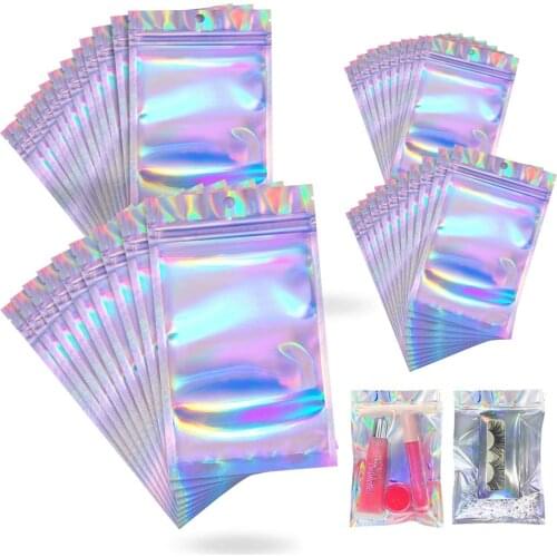 50/100PCS Holographic Laser Lashes Packaging Boxes Resealable Eyelashes Zip Lock Storage Bags Pouch cosmetic Package Box