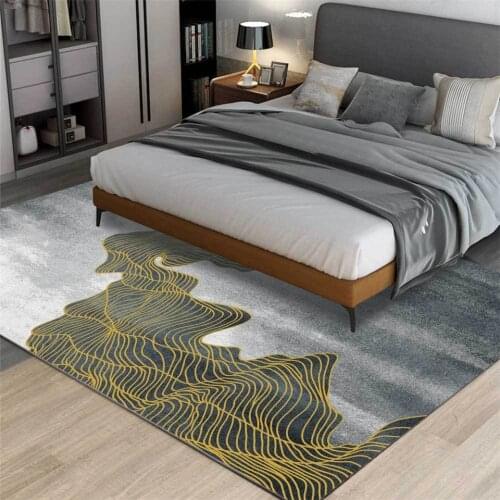 Chinese Style Landscape Painting Carpet Gray Gold Line 3d Printing Carpet Nordic Area Rug For Bedroom Bedside Mat Hallway Rug