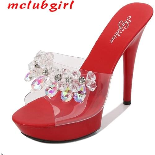 Mclubgirl New pure-color summer fashion fashion round-head with red sexy high-heeled sandals with a line of Sandal women LFD