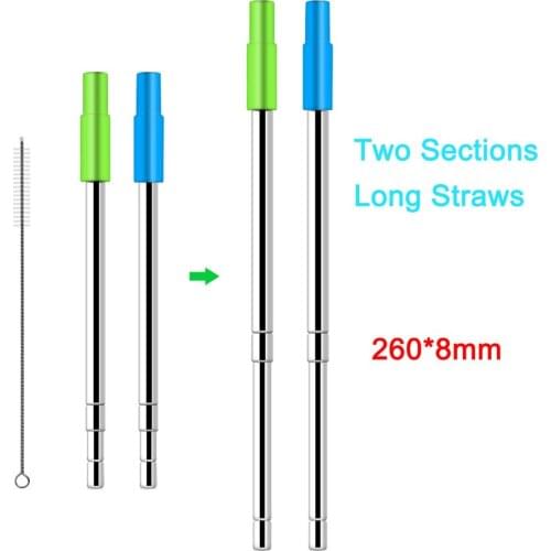 260*8mm Reusable Stainless Steel Straws Two-Section Telescopic Straw with Cleaning Brushes and Carry Case for 20oz Tumblers Cups