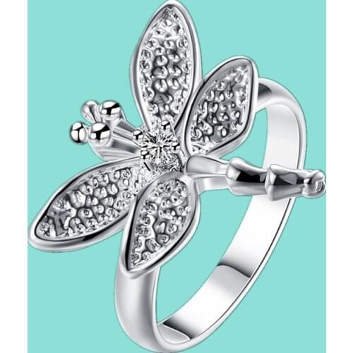 Fashion 925 Silver Dragonfly Rings For Women Luxury Jewelry Ring Charm Jewelry