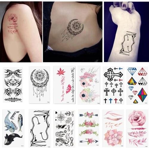 Flower Cross Unisex Sticker Water Transfer Stickers Women Girl Tattoos Waterproof Temporary Hand Body Art Tattoo