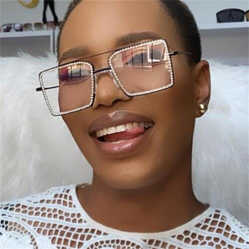 Rhinestone Glasses Fashion Transparent square sunglasses Fashion Shades Crystal metal frame Myopia Nerd Glasses Frame Women Men