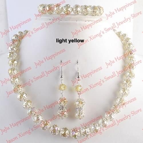 One set Handmade Light Yellow Crystal Glass Beads Jewelry Set Necklace,Earring and Bracelet 242