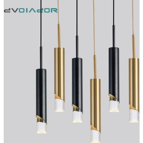 Nordic Pendant Lights New Acrylic Long Tube Led Pendant lamp Black Golden Indoor Ceiling Hanging Lighting 7W For Bedroom Foyer