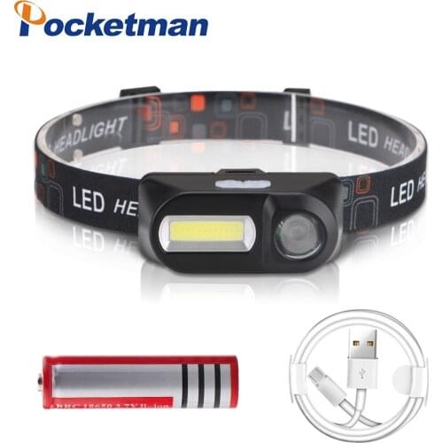 Drop Shipping Portable mini XPE+COB LED Headlamp USB Rechargeable Camping Head lamp Fishing headlight flashlight torch