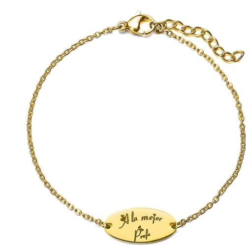 Adjustable Charm Bracelet Stainless Steel Chain Bracelets Engraved Letter A la mejor Profe Best Teacher Professor Gift Jewelry