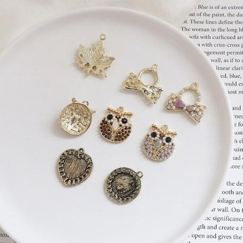 4pcs Vintage round love pearl Earrings For Women bow knot owl maple leaf pendant diy jewelry earrings accessories material