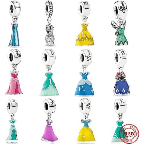 New 925 Sterling Silver Beauty Princess Skirt Hangle Pendant Bead Charm Fit Original Pandora Bracelet For Women DIY Jewelry Gift