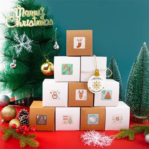StoBag 25pcs White/Kraft Gift Boxes With Chirstmas Stickers Candy/Biscuit Packaging Countdown Day Mystery Boxes Party Kids DIY