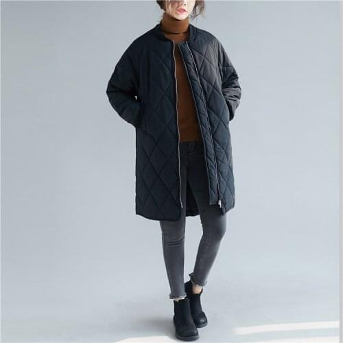 Obrix Loose Casual Style Female Autumn Winter Jacket O-Neck Full Sleeve Zip Up Pockets Straight Jacket For Women
